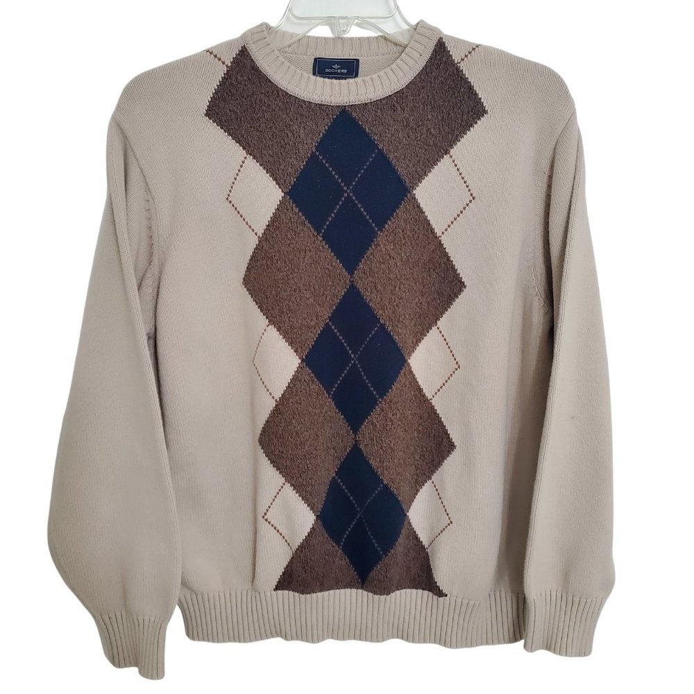 Dockers Men's Sweater Size XL Long Sleeves Brown Black Cotton Round Neck